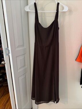 Classic Brown Slip Midi Dress - Women's